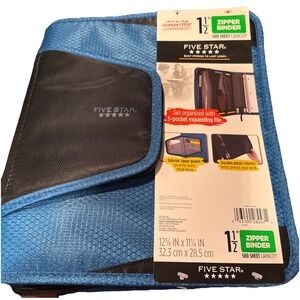 Five Star Zipper‎ Binder 1.5" 500 Sheet Capacity  Zipper Pocket BLUE